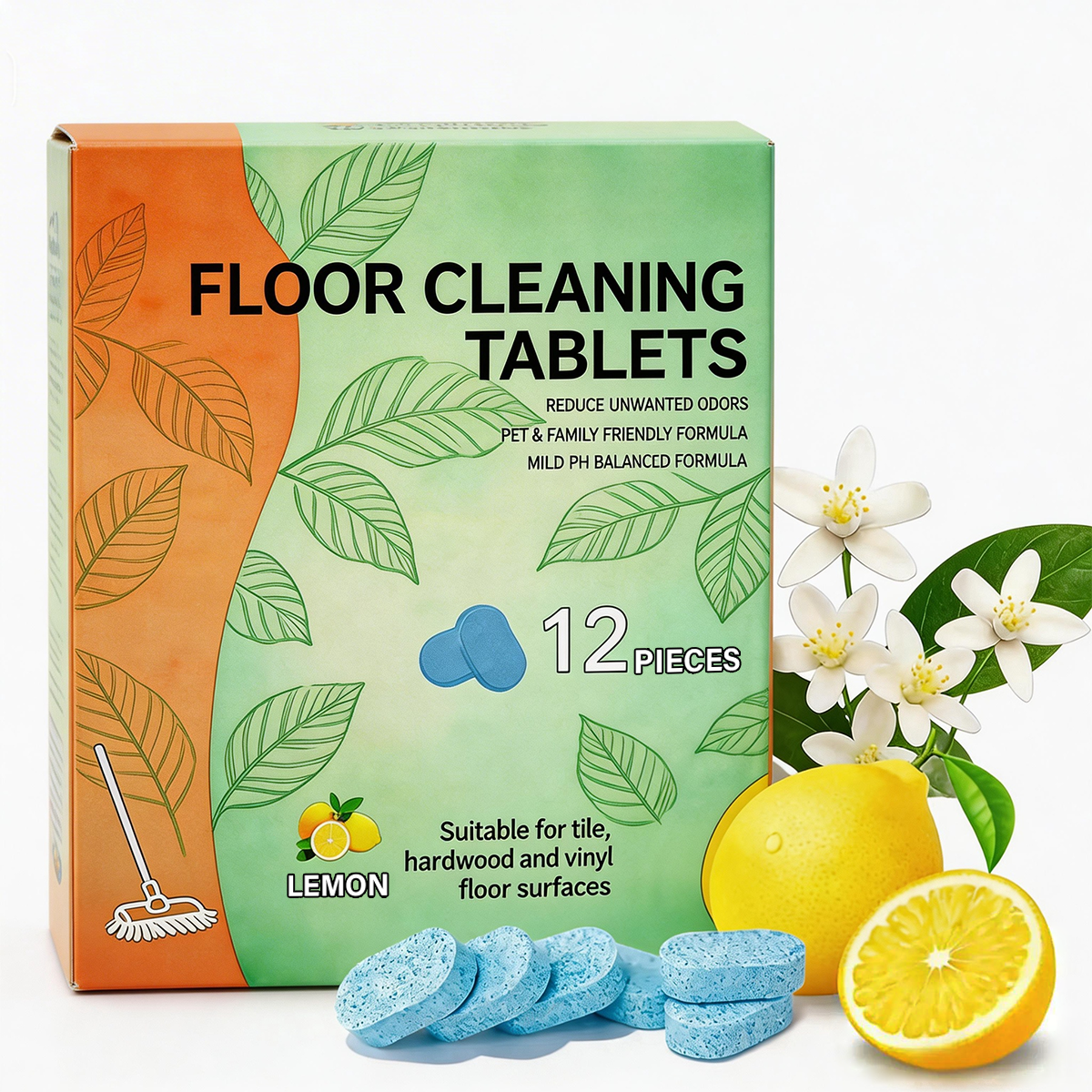 Efficient Floor Cleaning Tablets: Multi-Surface Solution (Lemon Scent)